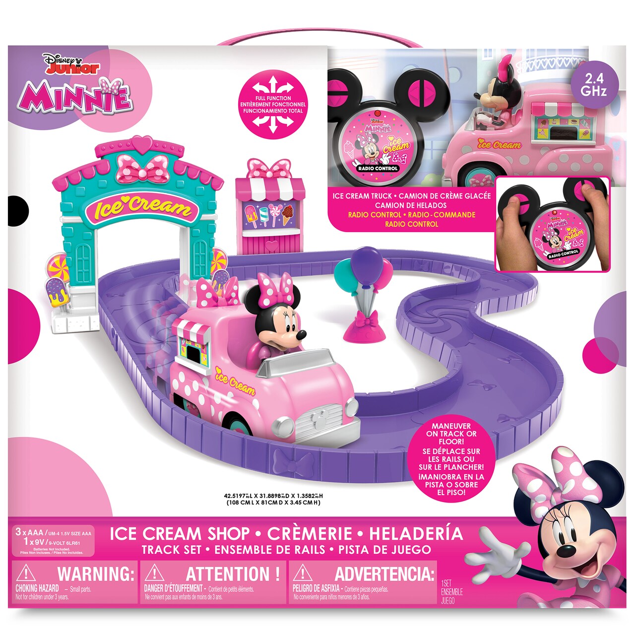 Disney Junior: R/C Track Set - Minnie Mouse Ice Cream Shop - 5.5" Remote Control Truck, 2.4 GHz Vehicle, Race Course Pieces & Accessories, Kids 3+